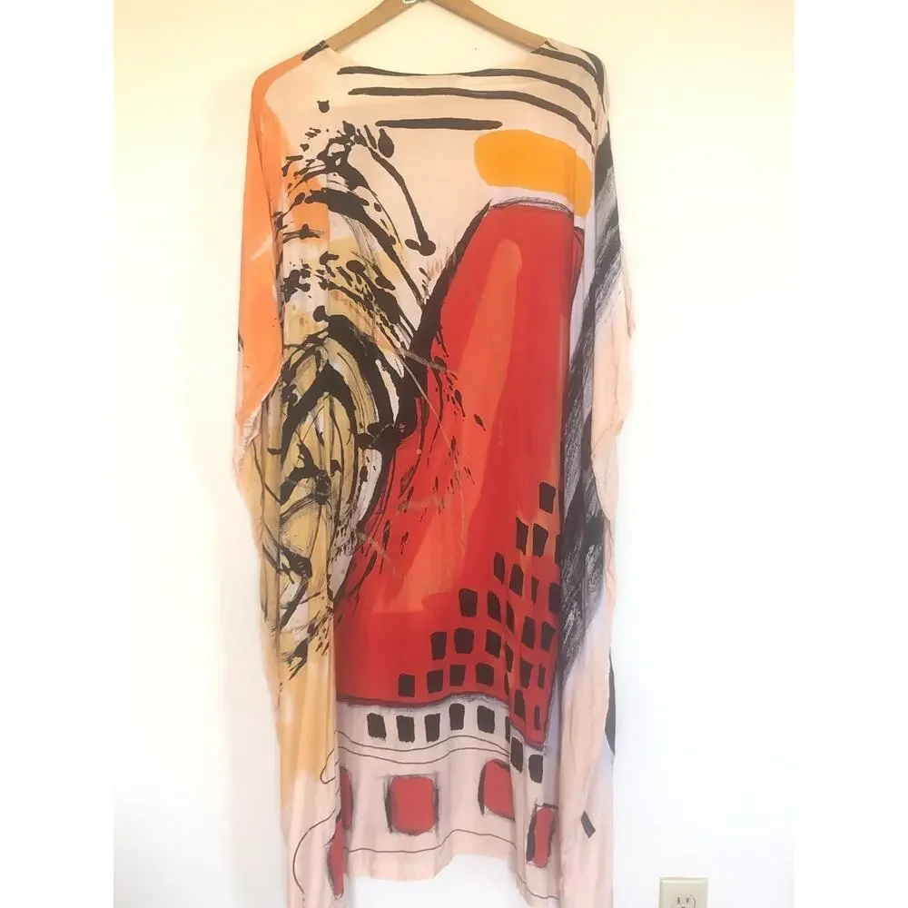 Yodyoko Kaftan Unique Hand Painted Art -Rich Anti-Look No 2 Alike Silk - Picture 6 of 9